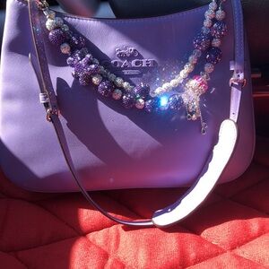 Coach Penelope purple lavender leather shoulder bag purse with purse charms